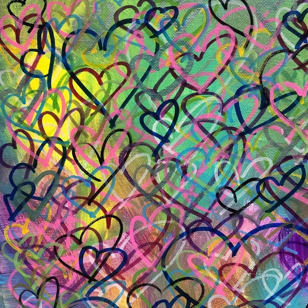 HANDCRAFTED VIBRANT GRAFFITI HEARTS POP ART MULTICOLOR